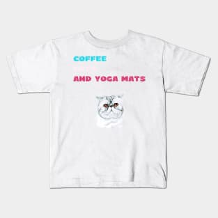 Coffee cats and yoga mats funny yoga and cat drawing Kids T-Shirt